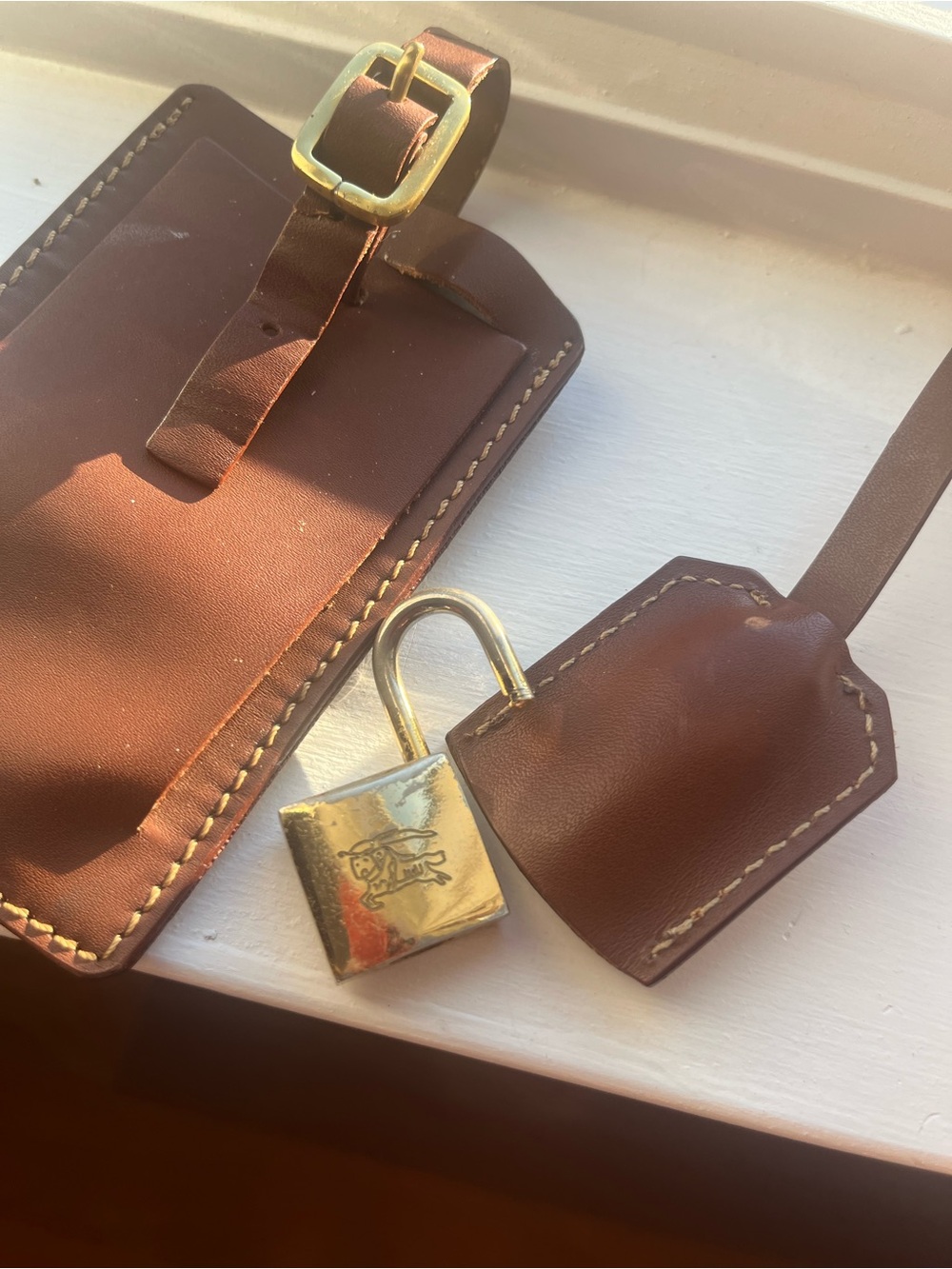 Burberry Leather Luggage Tag Set with Gold Padlock